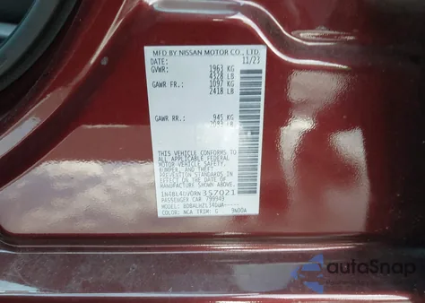 2024 Nissan Altima Sv Fwd from USA, damaged, VIN 1N4BL4DV0RN357021